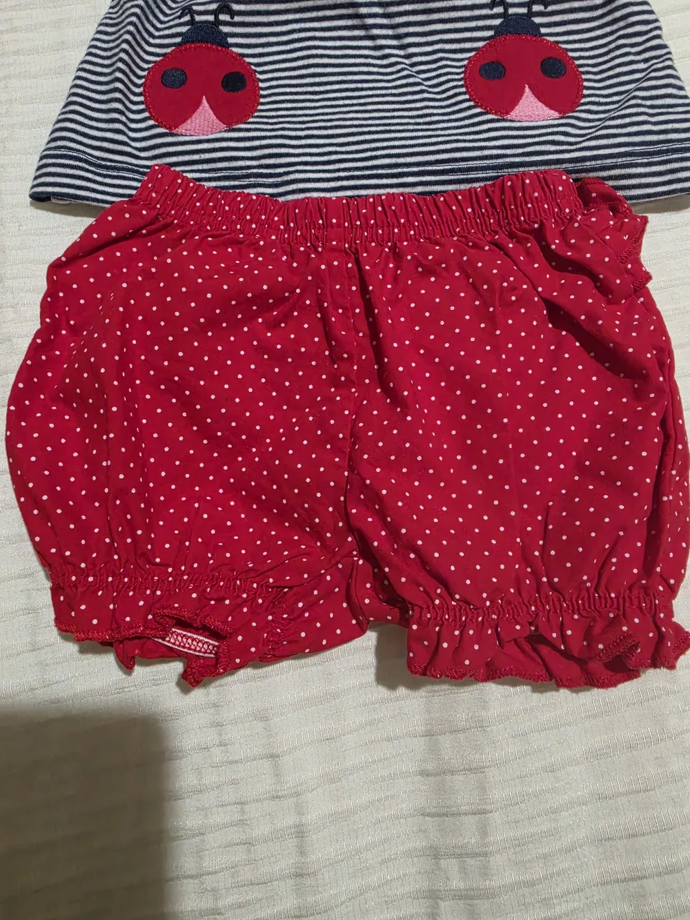 Striped Navy & White Tank with Red Ladybug Pockets Red Polka Dot Shorts Size NB
